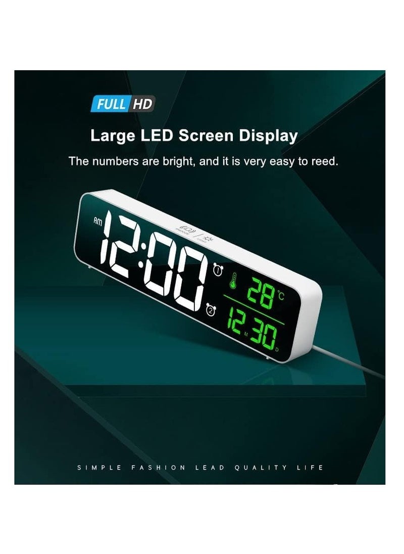 Digital Clock Large Display - LED Electric Alarm Clock for Bedrooms - Date & Temperature Display - Automatic Brightness Dimmer - Stylish and Simple - White