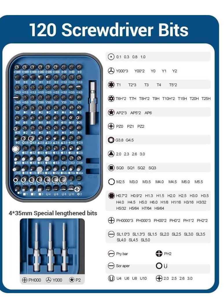 HOUMT Screwdriver Sets, 130 in 1 Magnetic Tool Kit Precision Mechanic Torx Bit with Flexible Shaft Tool Set Screwdriver Set Bits for Mobile Phone, Smartphone, Gaming Device, Tablet, PC (Blue)