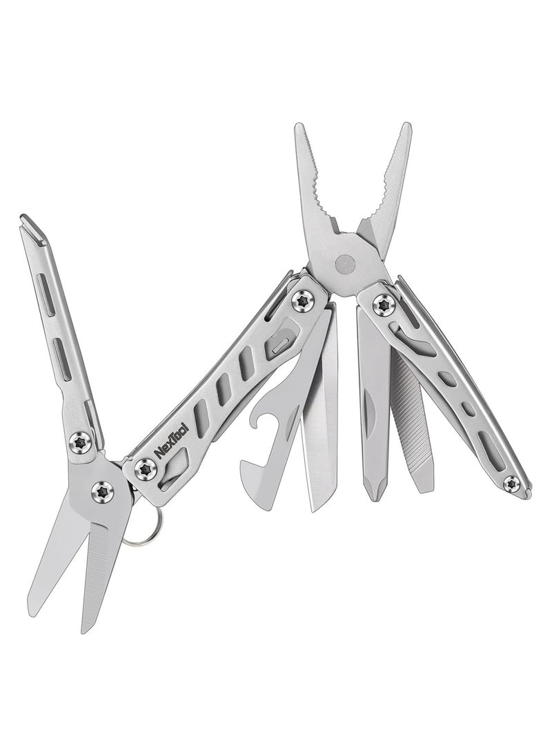 NexTool Mini Flagship 10 in 1 Multi-Tool, Multitool with Multitools Pliers, Camping Pliers, Can Opener, Scissors, Screwdriver, Bottle Opener, Gifts for Men, Father's Day Gifts-Silver