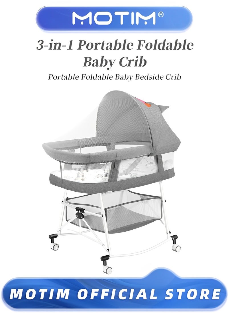 Baby Bedside Crib Portable Newborn Bassinet Bedside Sleeper Portable Infant Travel Crib with Large Storage Basket Mosquito Shade Net and Memory Foam Mattress