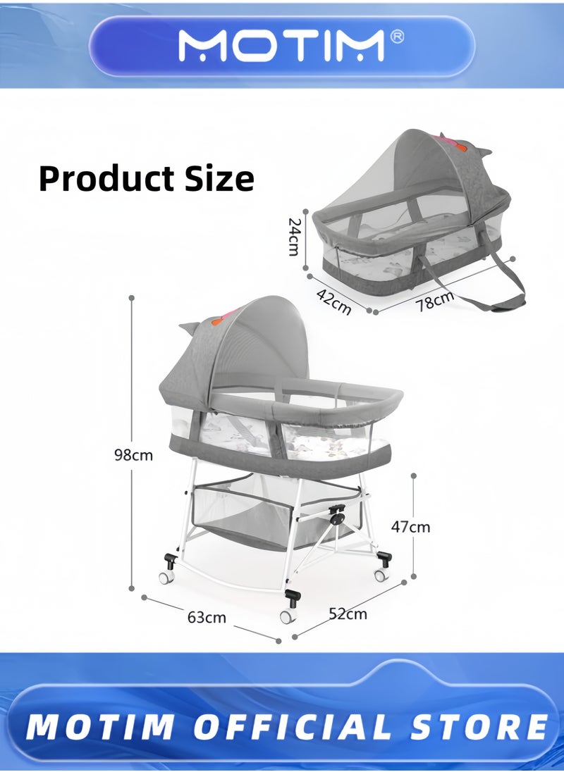 Baby Bedside Crib Portable Newborn Bassinet Bedside Sleeper Portable Infant Travel Crib with Large Storage Basket Mosquito Shade Net and Memory Foam Mattress