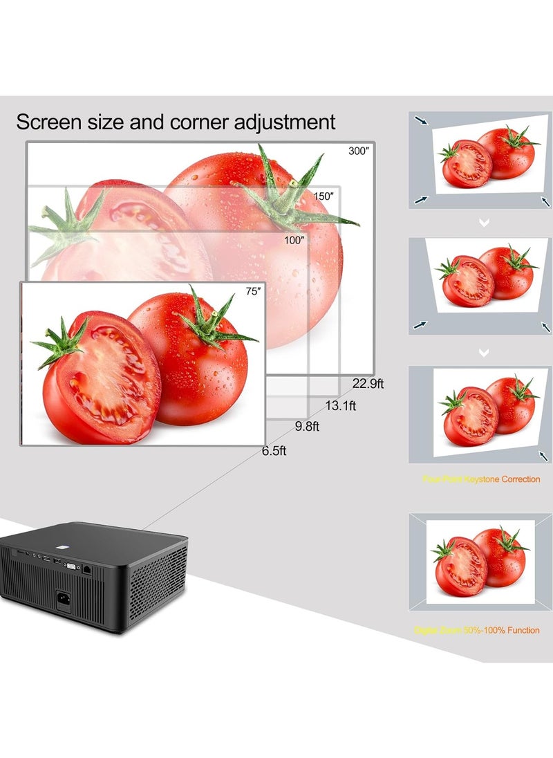 Z1 Projector with Android System 5G WiFi and Bluetooth 5.3 4K Supported Native 1080P Full HD Video Projector 600 ANSI Brightness Maximum 300 Zoom HDMI USB 4D Keystone Correction