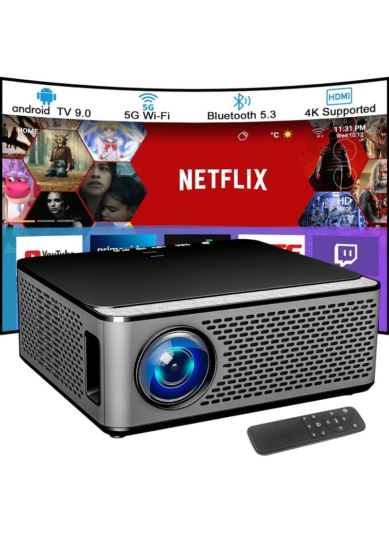 Z1 Projector with Android System 5G WiFi and Bluetooth 5.3 4K Supported Native 1080P Full HD Video Projector 600 ANSI Brightness Maximum 300 Zoom HDMI USB 4D Keystone Correction