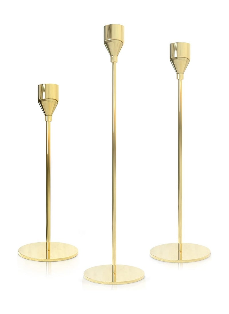 Candlestick Holders for Taper Candles Set of 3 Taper Candle Holders for Candlesticks Ideal for Home Décor Wedding Birthday Party Date Night Dinning or Other Special Occasions (Gold)