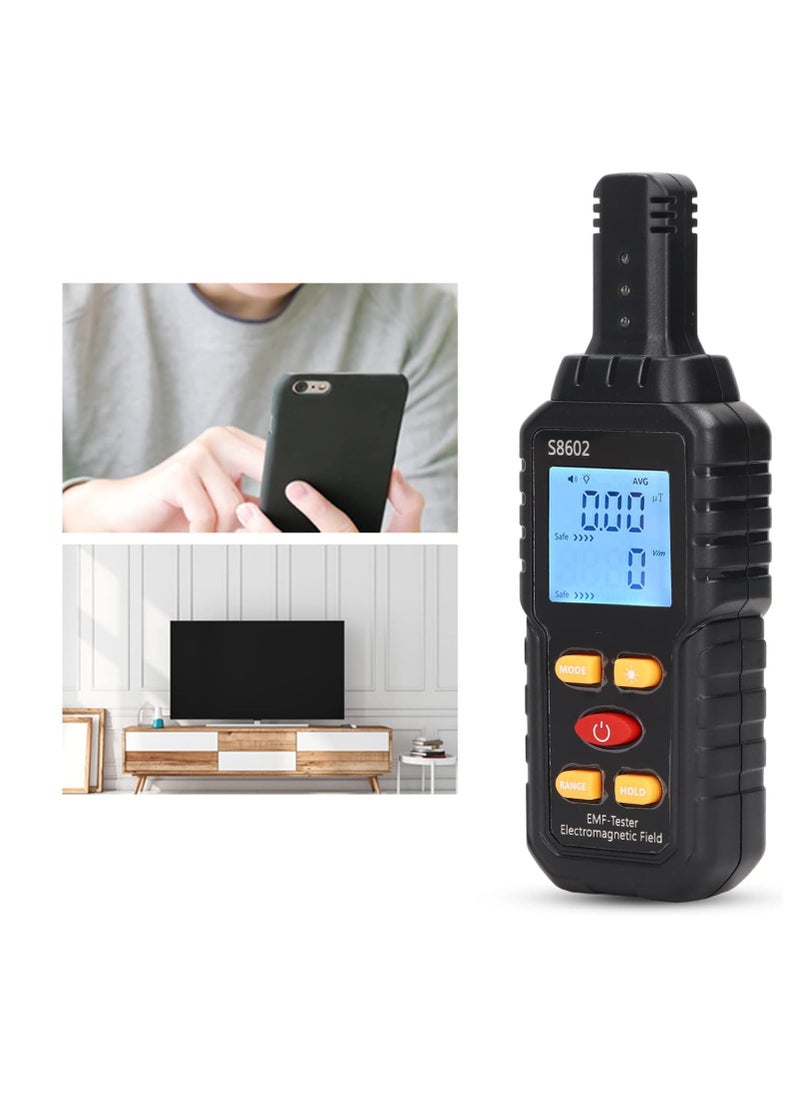 EMF Radiation Detector, S8602 Electromagnetic Field Tester, 5.98 Inch Digital EMF Meter With LCD Display, For Home Appliance Safety Evaluation, Black