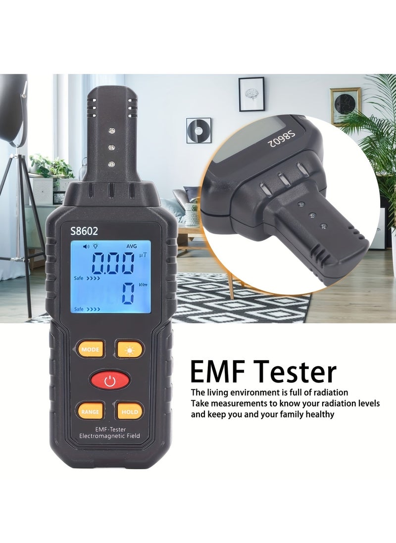 EMF Radiation Detector, S8602 Electromagnetic Field Tester, 5.98 Inch Digital EMF Meter With LCD Display, For Home Appliance Safety Evaluation, Black