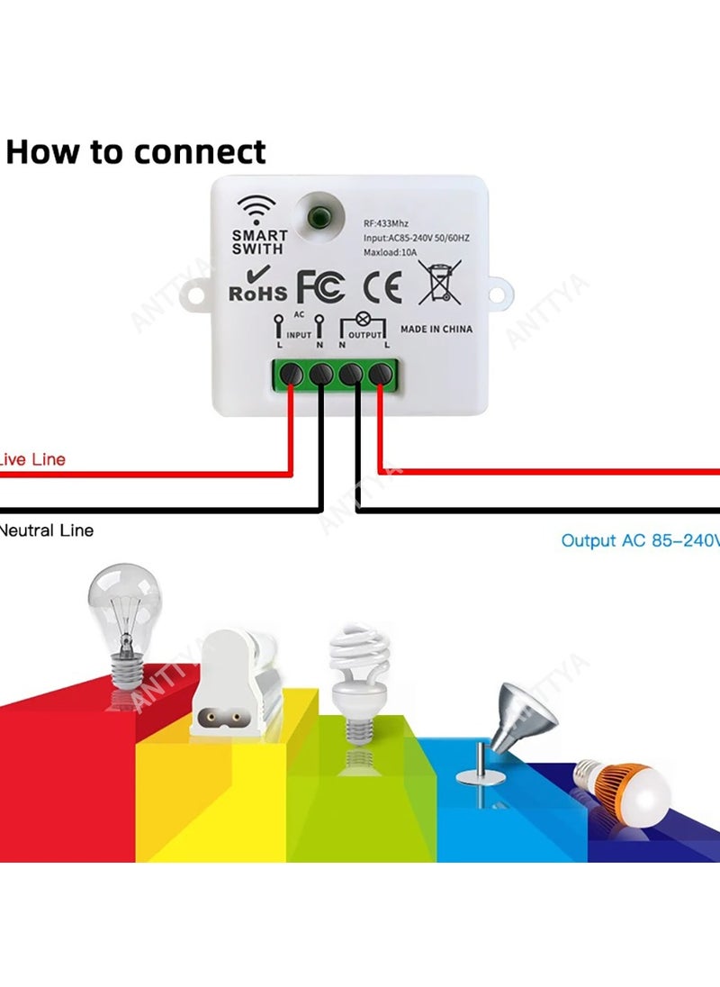 Rf 433Mhz Wireless Push Button Smart Light Switch Remote Control 90-250V 10Amp 1CH RF Relay Receiver Transmitter for Fan Lamp