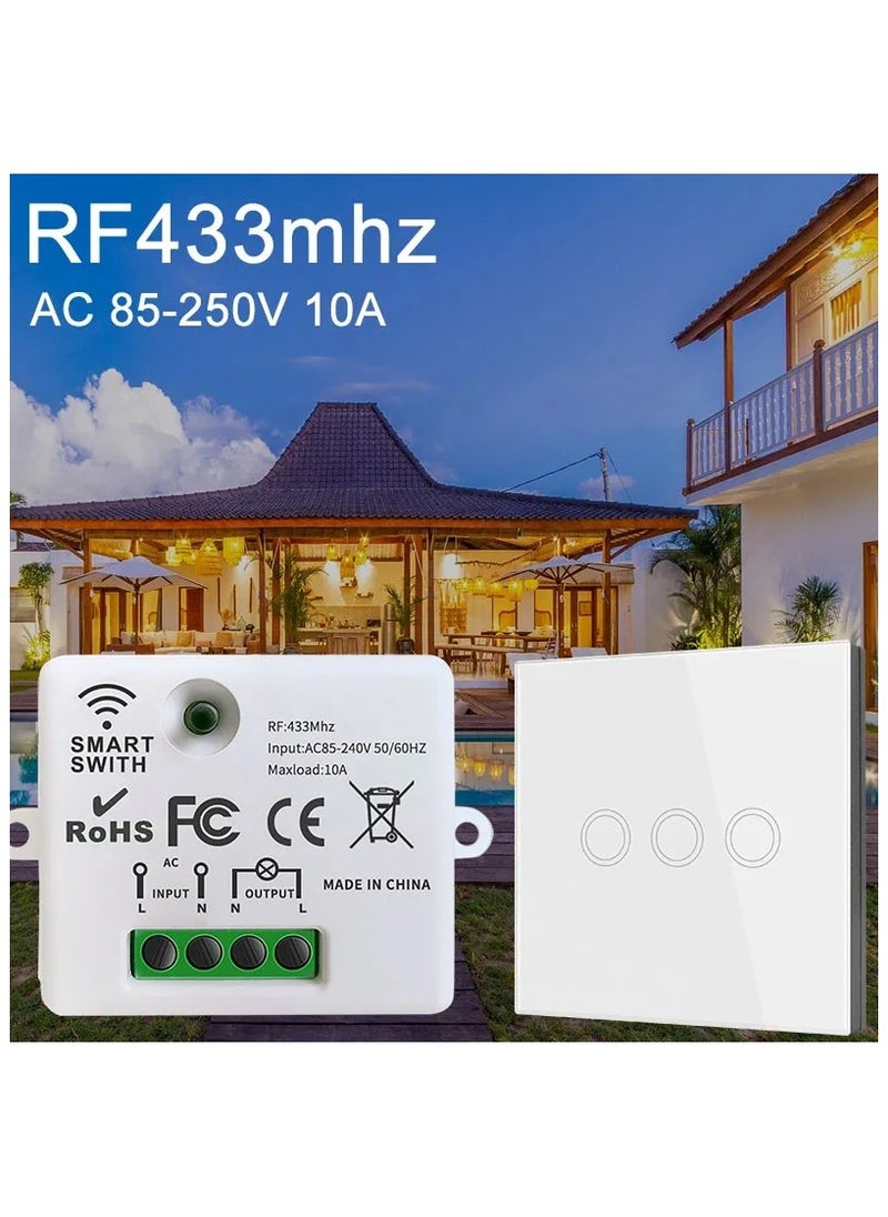 Rf 433Mhz Wireless Push Button Smart Light Switch Remote Control 90-250V 10Amp 1CH RF Relay Receiver Transmitter for Fan Lamp