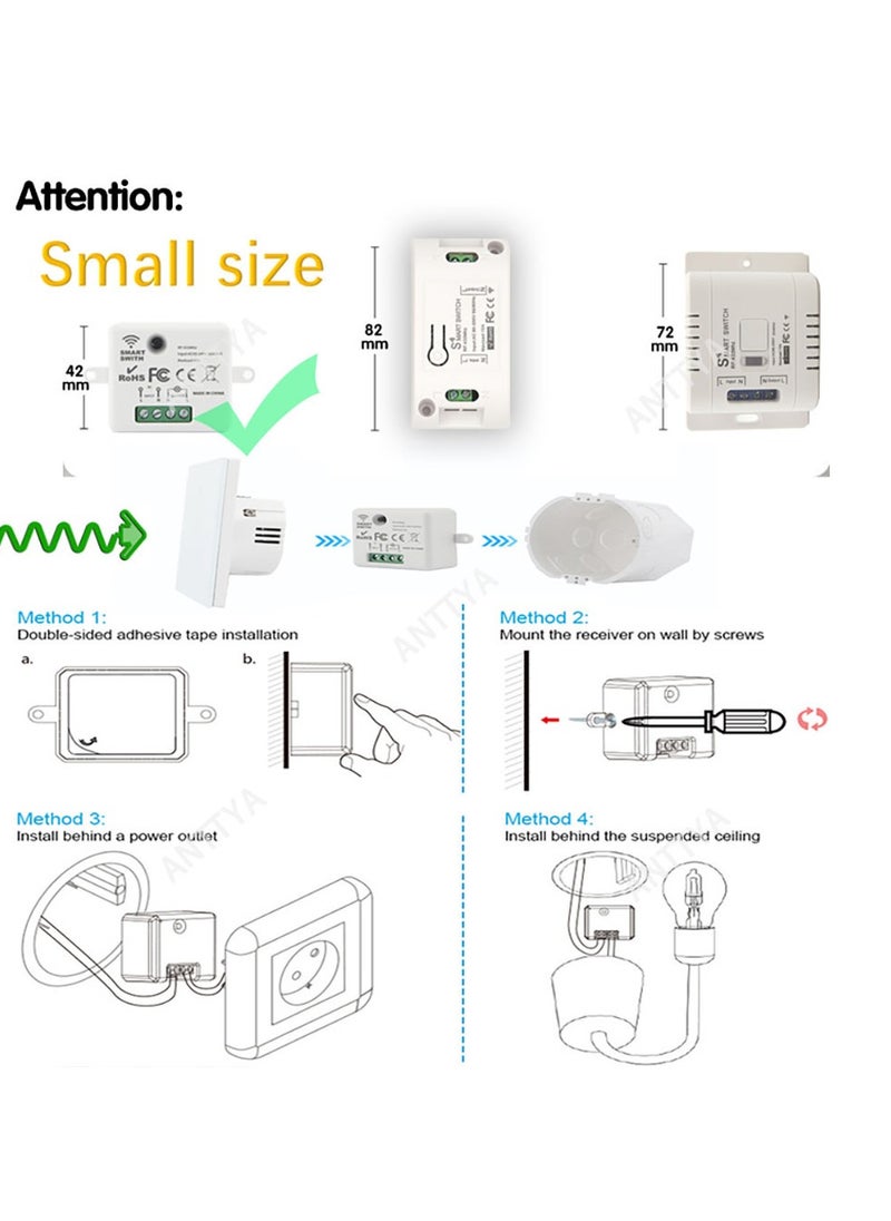 Wireless Light Switch 433Mhz Mini Remote Control,85-250V 10A Smart Relay Receiver, Wall Switch Panel, Led Lamp Fan ﻿