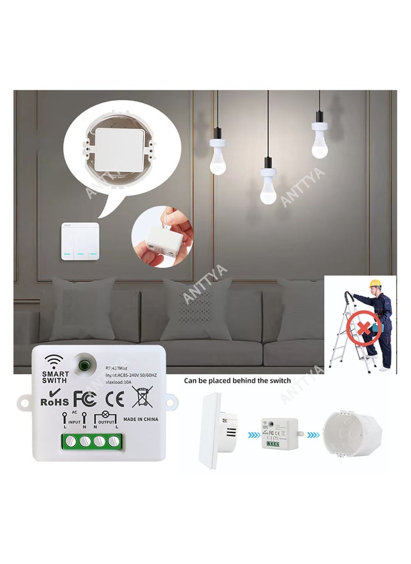 Wireless Light Switch 433Mhz Mini Remote Control,85-250V 10A Smart Relay Receiver, Wall Switch Panel, Led Lamp Fan ﻿