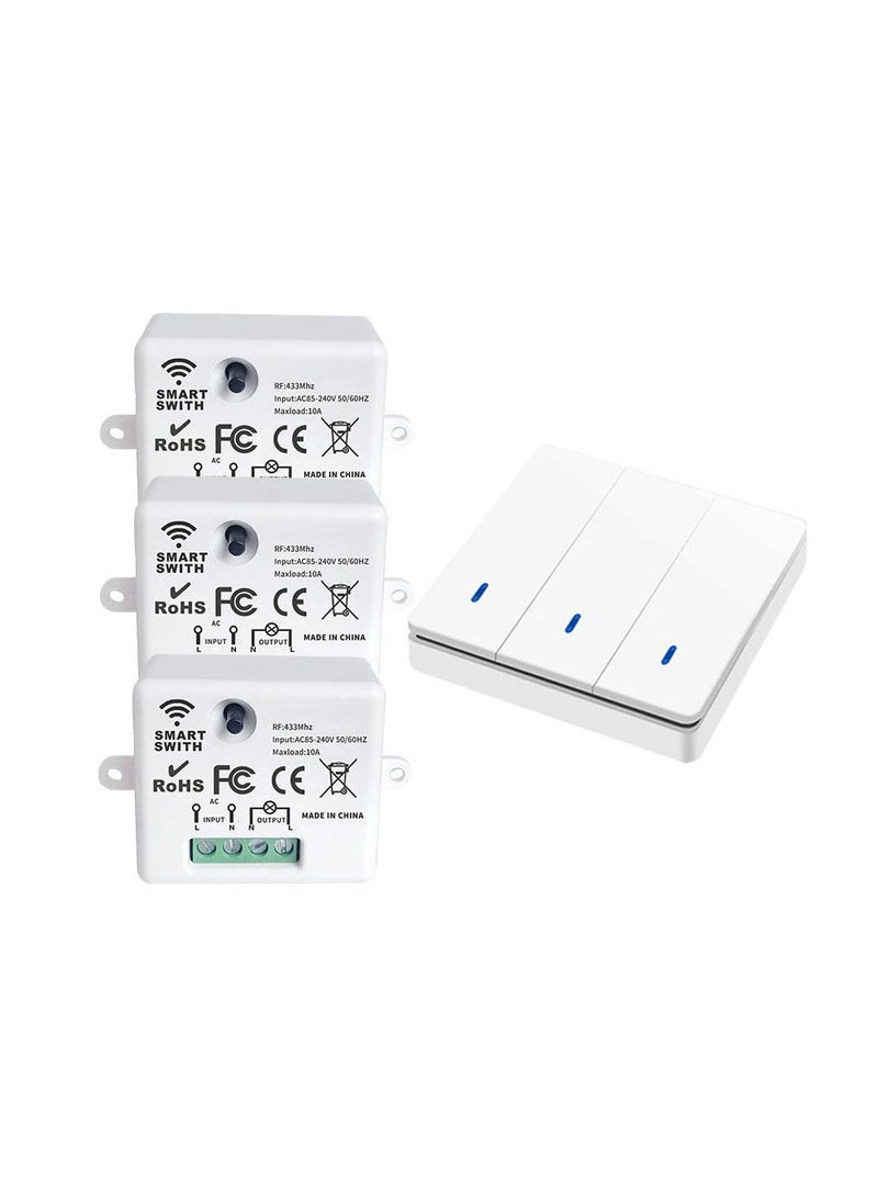 Wireless Light Switch 433Mhz Mini Remote Control,85-250V 10A Smart Relay Receiver, Wall Switch Panel, Led Lamp Fan ﻿