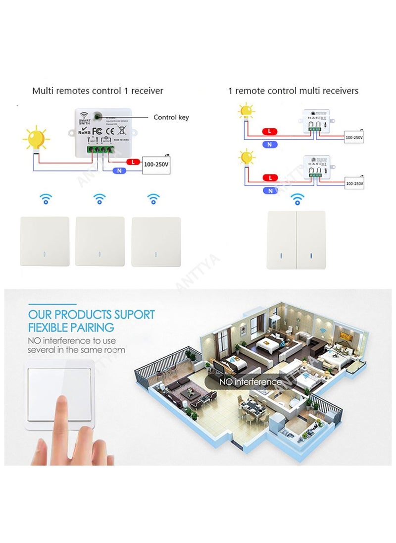 Wireless Light Switch 433Mhz Mini Remote Control,85-250V 10A Smart Relay Receiver, Wall Switch Panel, Led Lamp Fan ﻿