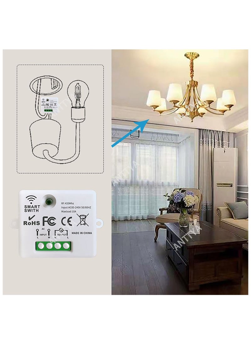 Wireless Light Switch 433Mhz Mini Remote Control,85-250V 10A Smart Relay Receiver, Wall Switch Panel, Led Lamp Fan ﻿