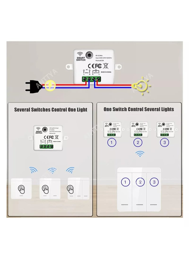 Touch Light Switch Wireless Remote Control 433MHz AC 85V-250V 10A Receiver 86 Wall Panel For Smart Home Ceiling Lamp LED