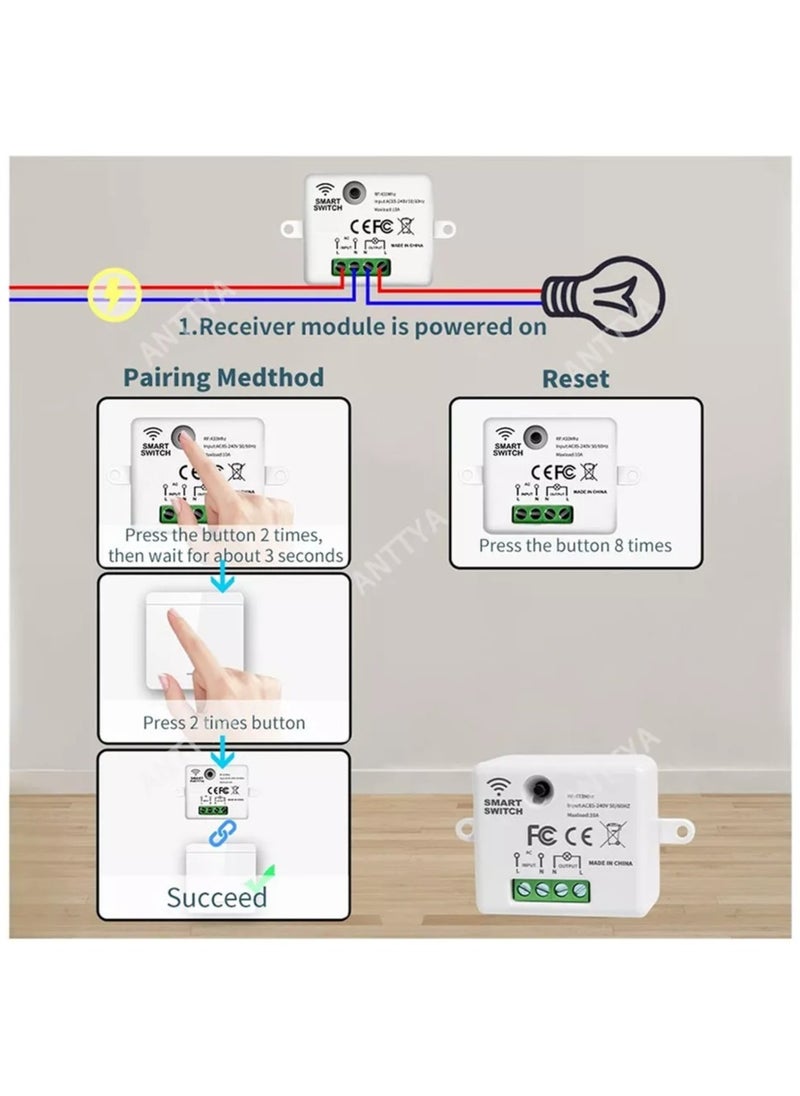 Touch Light Switch Wireless Remote Control 433MHz AC 85V-250V 10A Receiver 86 Wall Panel For Smart Home Ceiling Lamp LED