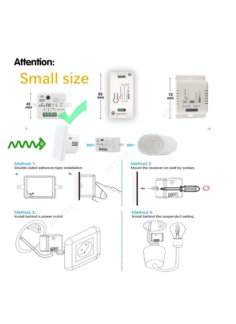 Wireless Light Switch 433Mhz Mini Remote Control,85-250V 10A Smart Relay Receiver, Wall Switch Panel, Led Lamp Fan ﻿