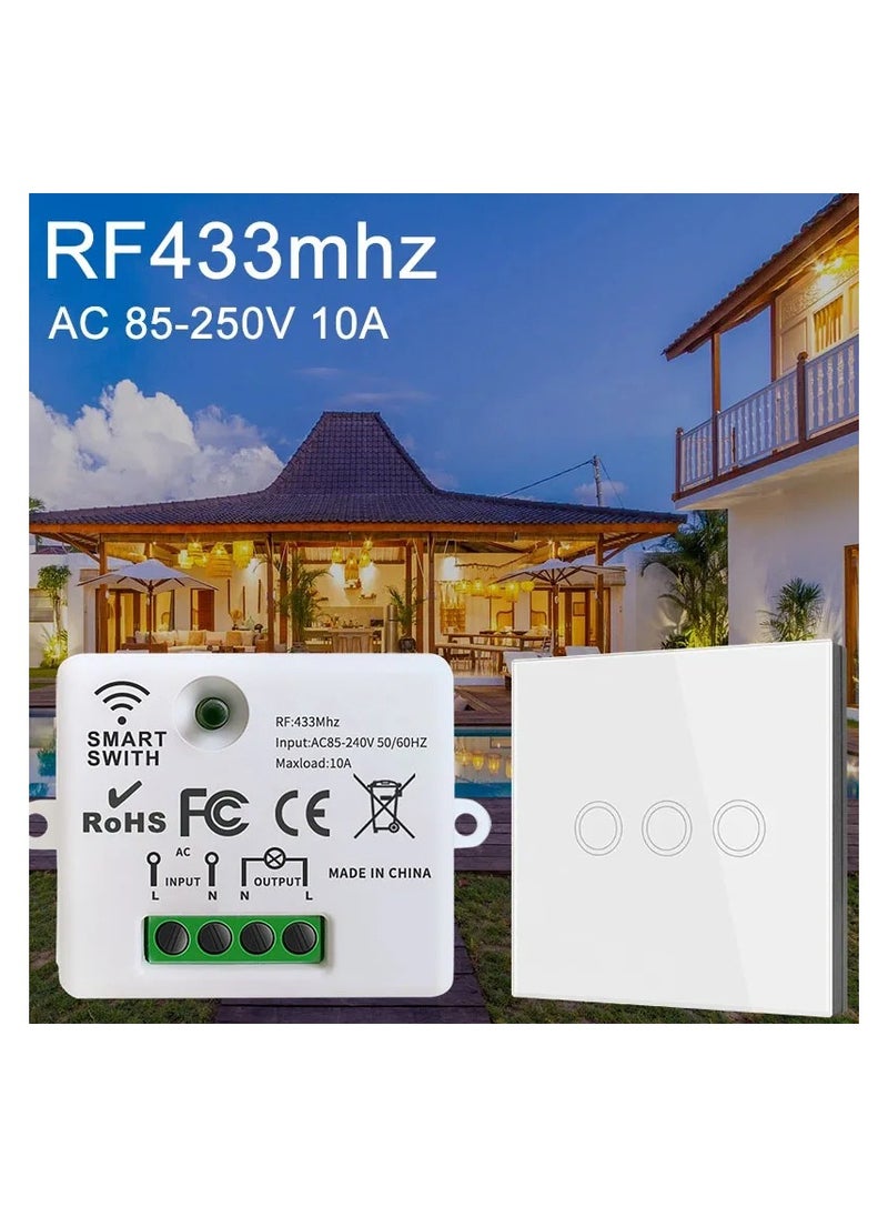 Rf 433Mhz Wireless Push Button Smart Light Switch Remote Control 90-250V 10Amp 1CH RF Relay Receiver Transmitter for Fan Lamp