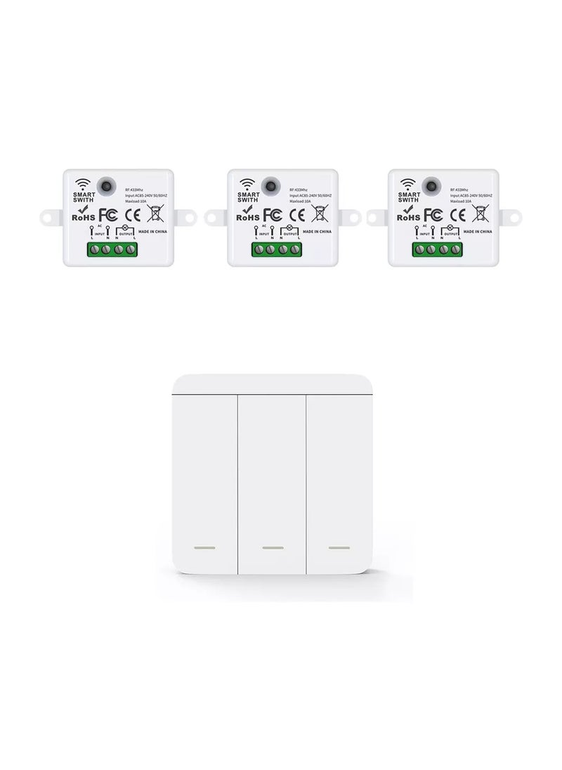 Wireless Light Switch 433Mhz Mini Remote Control,85-250V 10A Smart Relay Receiver, Wall Switch Panel, Led Lamp Fan ﻿