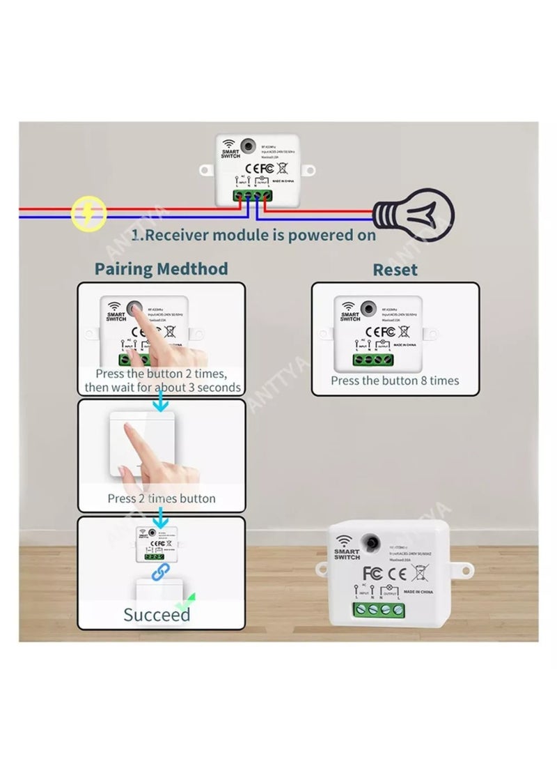 Wireless Light Switch 433Mhz Mini Remote Control,85-250V 10A Smart Relay Receiver, Wall Switch Panel, Led Lamp Fan ﻿