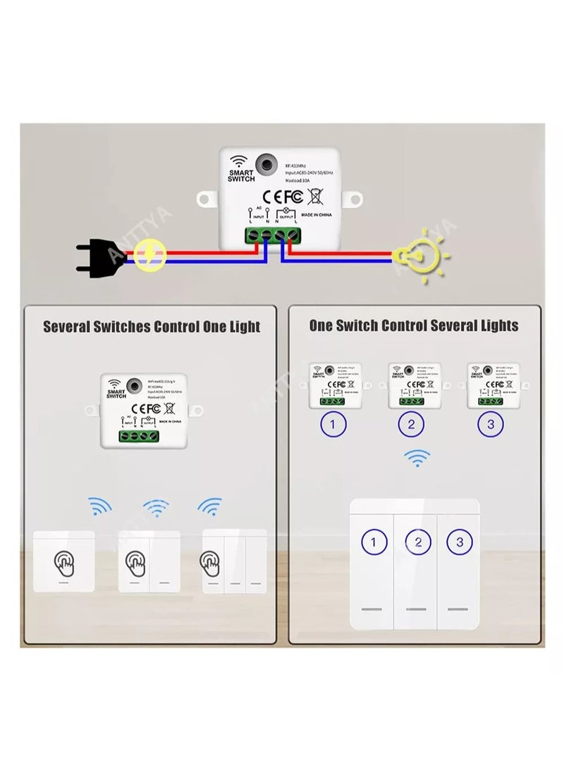 Rf 433Mhz Wireless Push Button Smart Light Switch Remote Control 90-250V 10Amp 1CH RF Relay Receiver Transmitter for Fan Lamp