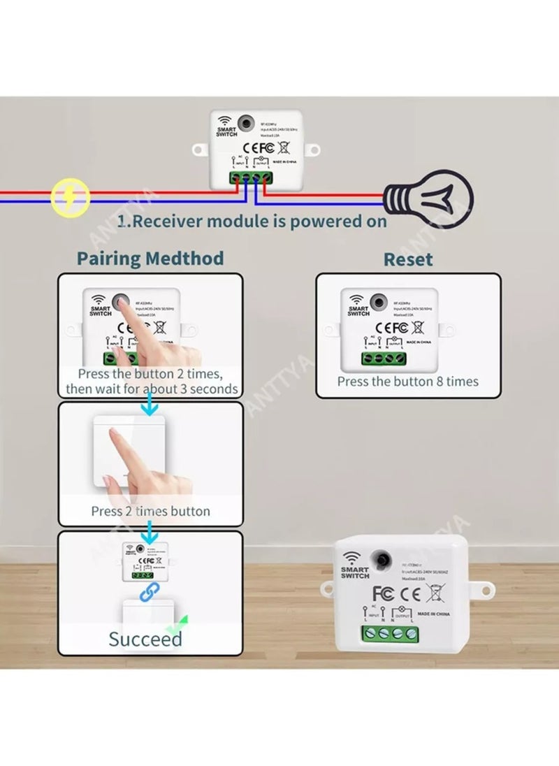 Rf 433Mhz Wireless Push Button Smart Light Switch Remote Control 90-250V 10Amp 1CH RF Relay Receiver Transmitter for Fan Lamp