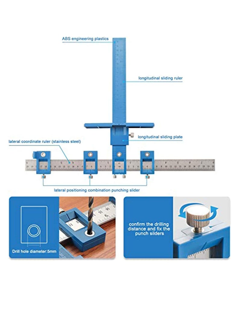 Cabinet Hardware Jig Tool - Adjustable Punch Locator Drill Template Guide Wood Drilling Dowelling Guide, for Installation of Handles Knobs on Doors and Drawer