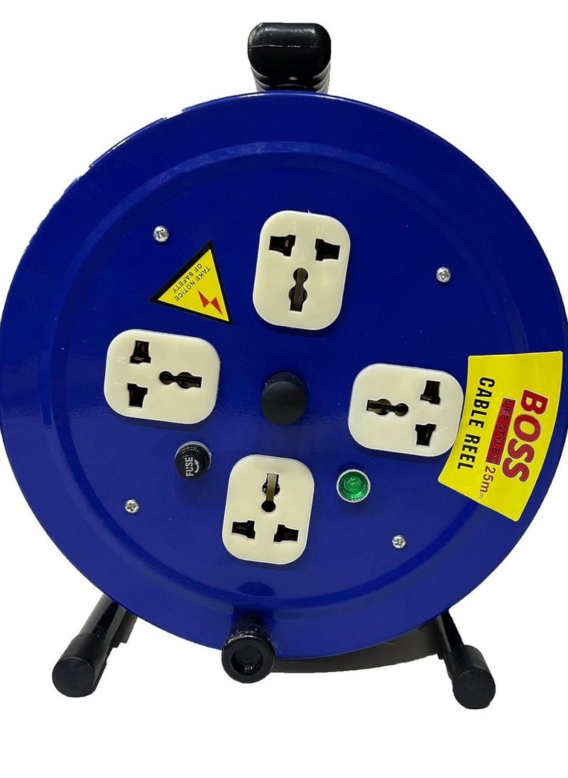 BOSS - 25 METER CABLE EXTENSION REEL 2.5MM WIRE WITH 4 INPUT SOCKETS WITH CIRCUIT BREAKER