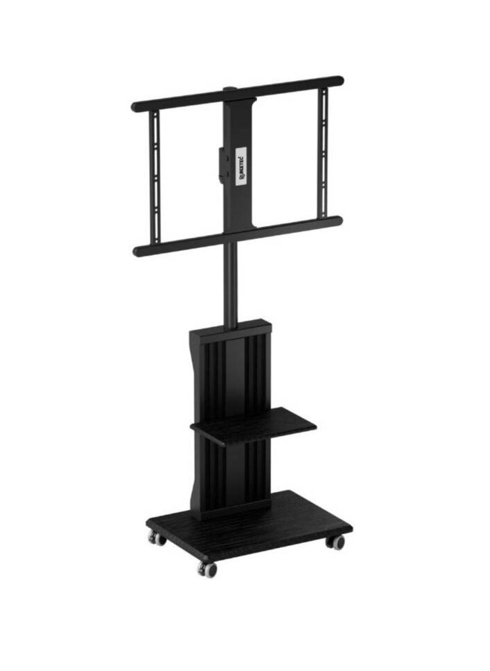 TV Stand Dynamic Swivel & Tilt, Floor TV Stand Trolley for 32” to 75” LCD LED Flat Curved Screen Tilt Height Adjustable TV Stand Mounted with 4 Wheels, Media Shelves Management - Black