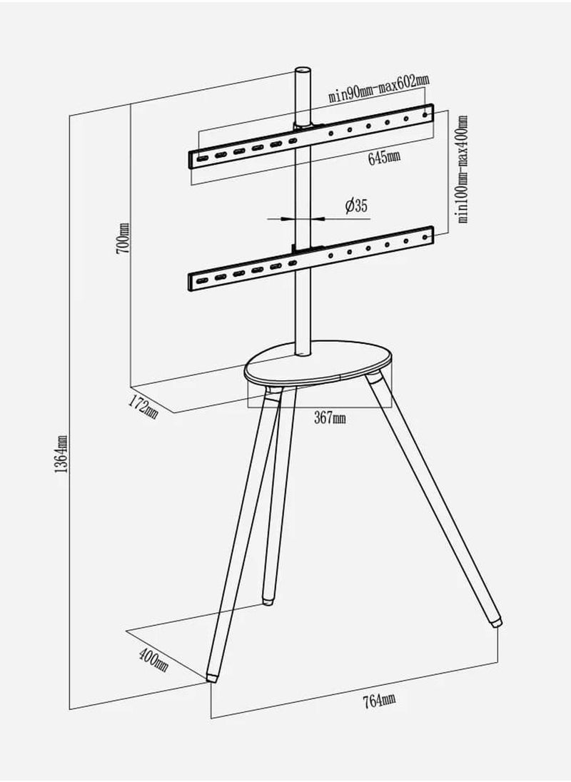 Artistic TV Floor Stand, Supports 45″ To 65″ Inch Flat Panel TVs, Up To 40kg, VESA Compatibility 600x400mm, Black