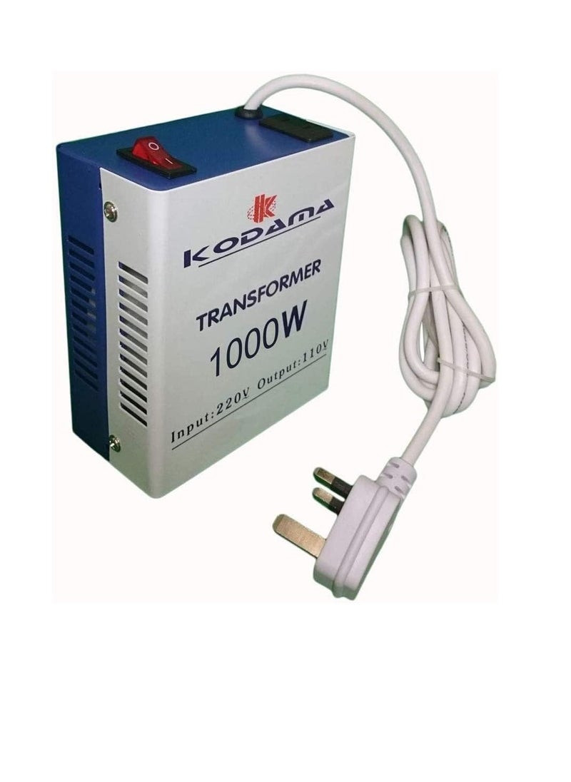 Kodama Transformer 1000 Watt Universal 3 Pin UK Plug Power Cord with Safety Fuse Included Plug Transformer 220V To 110V Step Down Power Converter Input Voltage 220V And Output Voltage is 110V