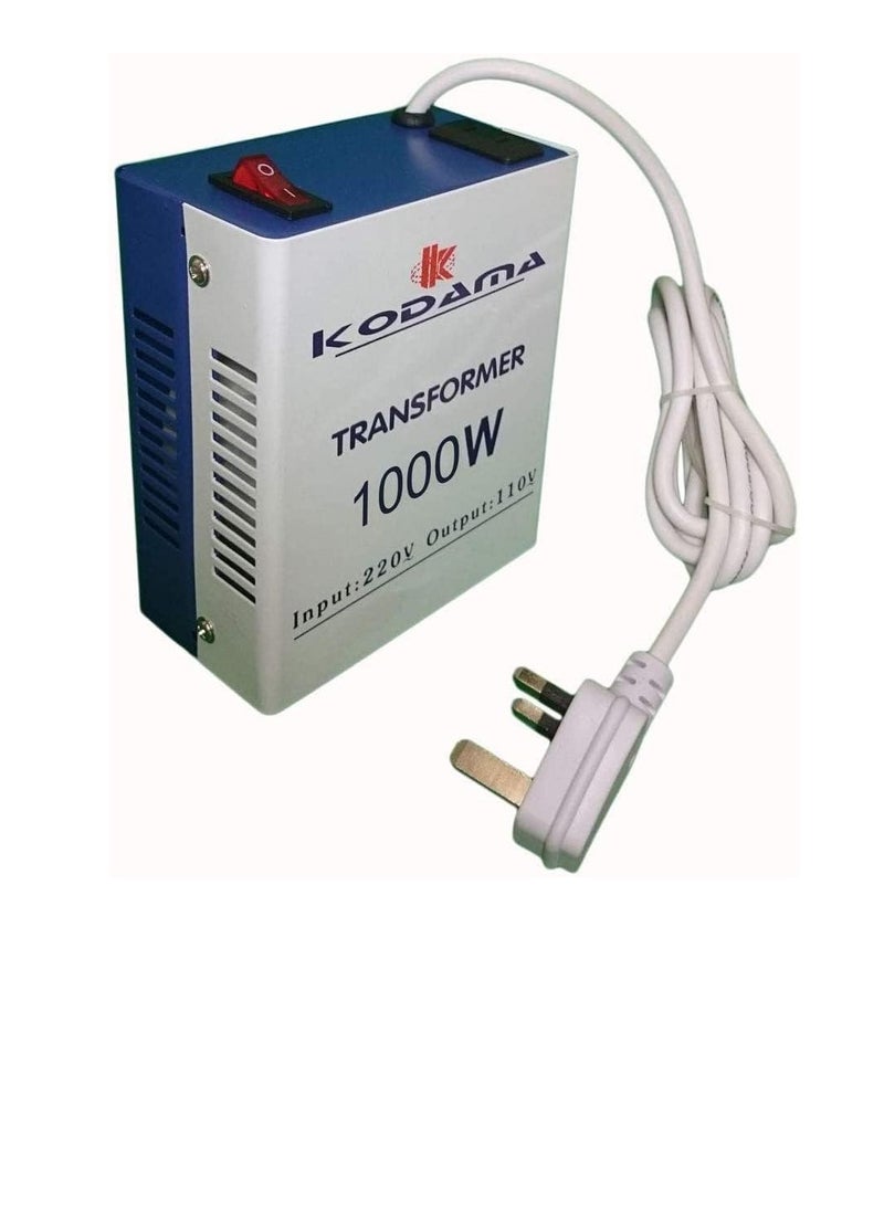 Kodama Transformer 1000 Watt Universal 3 Pin UK Plug Power Cord with Safety Fuse Included Plug Transformer 220V To 110V Step Down Power Converter Input Voltage 220V And Output Voltage is 110V