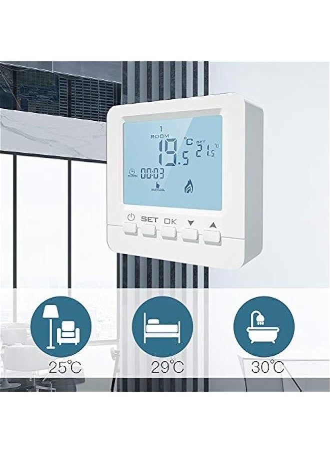 Thermostat Temperature Controller, Programmable Digital Thermostat LCD Screen Heat Pump Smart Thermostat, with Children Lock Protection, Data Memory, Holiday Mode, Different Working Modes