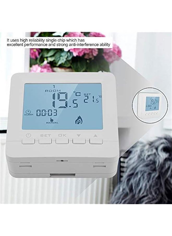 Thermostat Temperature Controller, Programmable Digital Thermostat LCD Screen Heat Pump Smart Thermostat, with Children Lock Protection, Data Memory, Holiday Mode, Different Working Modes