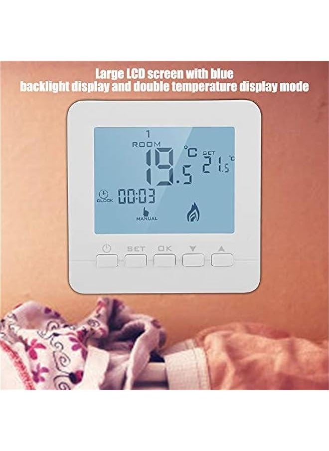 Thermostat Temperature Controller, Programmable Digital Thermostat LCD Screen Heat Pump Smart Thermostat, with Children Lock Protection, Data Memory, Holiday Mode, Different Working Modes