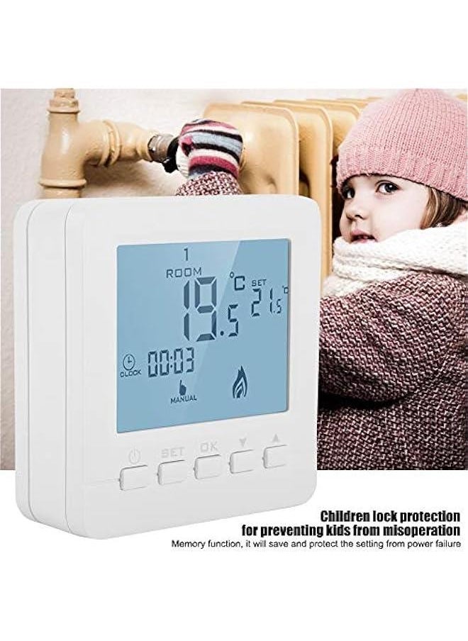 Thermostat Temperature Controller, Programmable Digital Thermostat LCD Screen Heat Pump Smart Thermostat, with Children Lock Protection, Data Memory, Holiday Mode, Different Working Modes