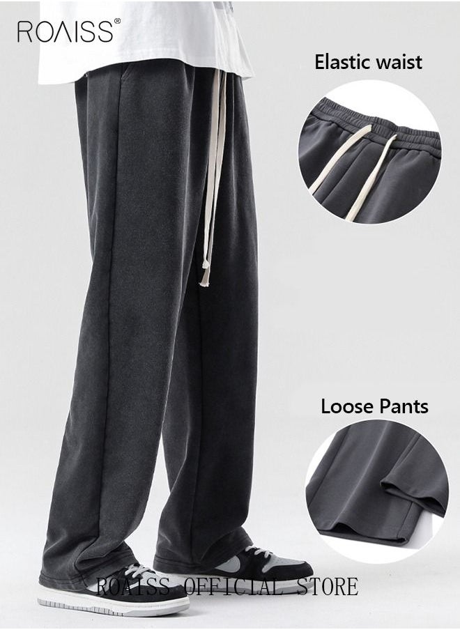 Men's Straight-Leg Pants Long Loose Fit Wide-Leg Trousers for Young Students Casual and Trendy with Good Fabric Drape