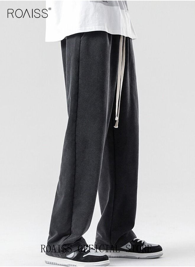 Men's Straight-Leg Pants Long Loose Fit Wide-Leg Trousers for Young Students Casual and Trendy with Good Fabric Drape