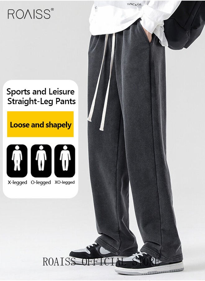 Men's Straight-Leg Pants Long Loose Fit Wide-Leg Trousers for Young Students Casual and Trendy with Good Fabric Drape