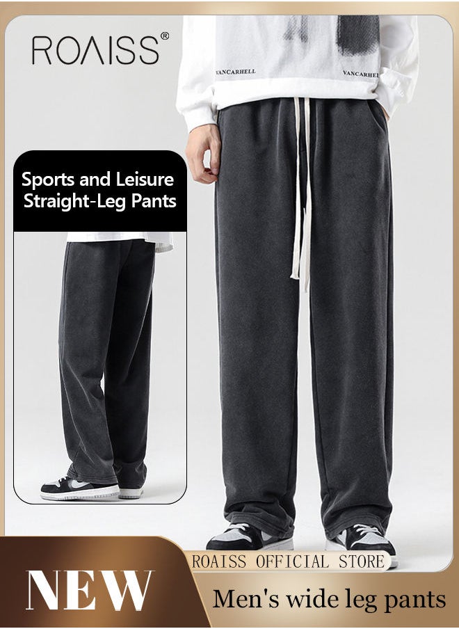 Men's Straight-Leg Pants Long Loose Fit Wide-Leg Trousers for Young Students Casual and Trendy with Good Fabric Drape