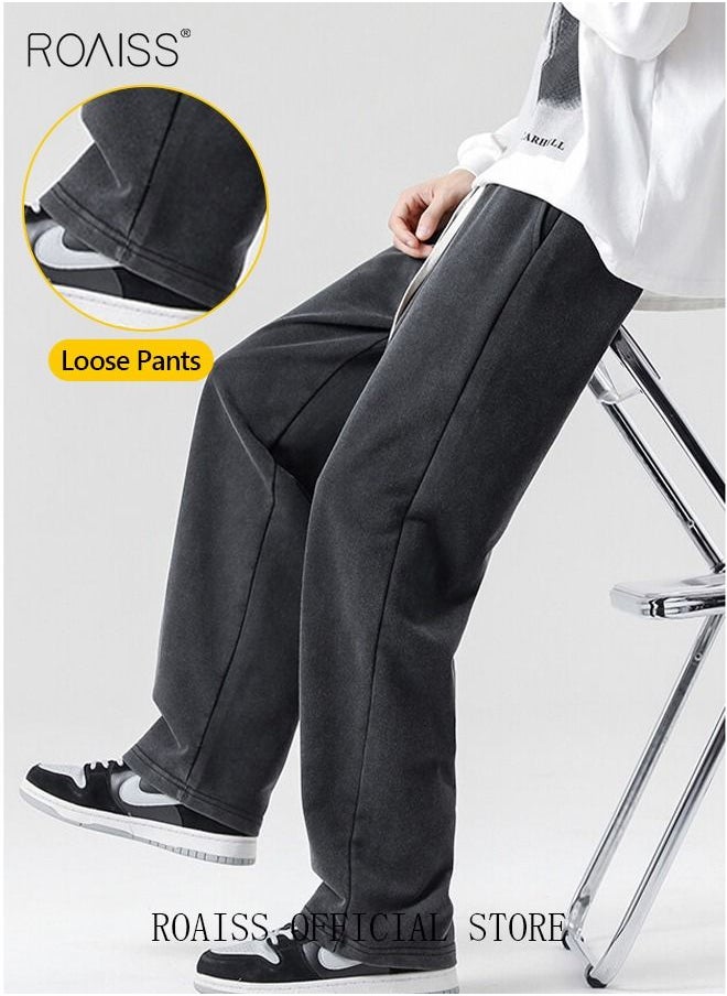 Men's Straight-Leg Pants Long Loose Fit Wide-Leg Trousers for Young Students Casual and Trendy with Good Fabric Drape