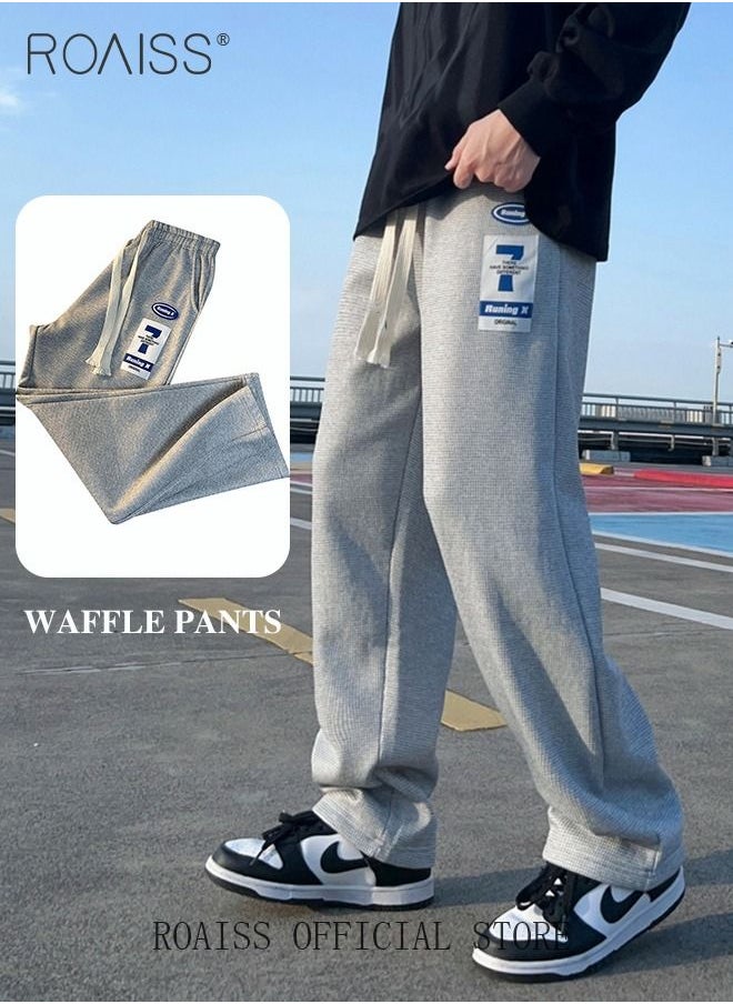 Men's Sports Pants Waffle Fabrics Loose Fit Casual Pants with Elastic waistband