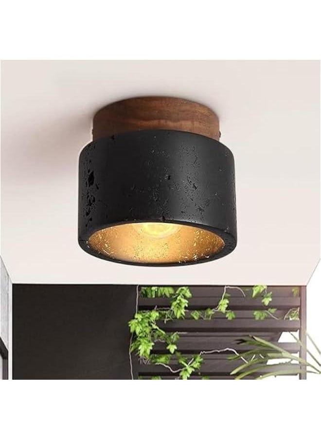 Mid Century Modern Ceiling Light Black Marble Glass Natural Stone Ceiling Light Fixture Semi Flush Mount Farmhouse Wood Small Hallway Close to Ceiling Lamp for Kitchen Porch Entryway