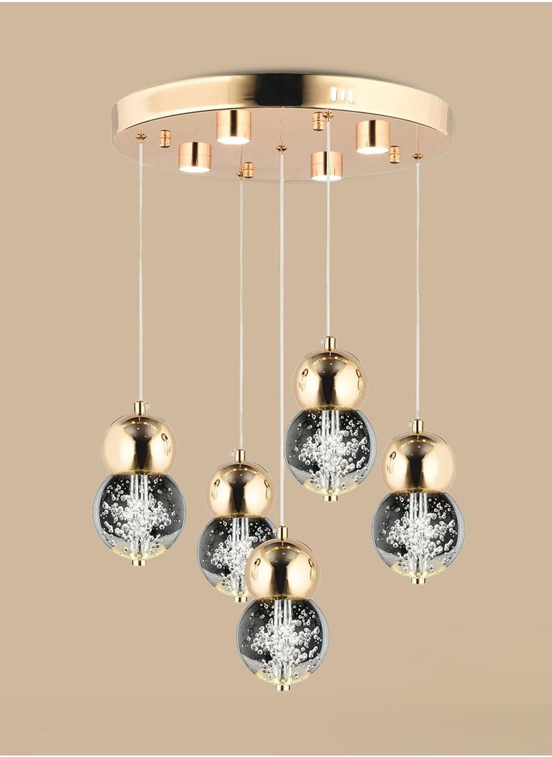 Mindy 5 Round Chandelier - Gold, 40x75 cm, Elegant Metal Design