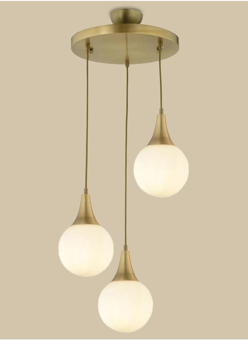 Ivory Pendant Chandelier - Antique, 70x35 cm, Adjustable Metal and Glass Design