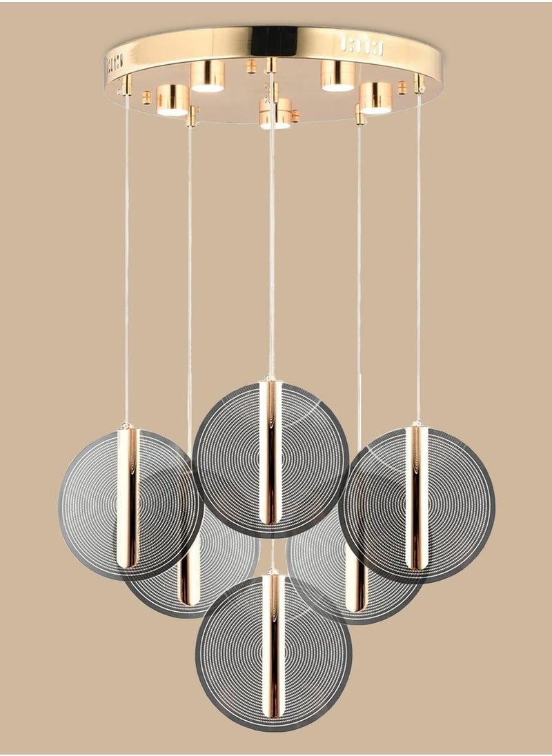 Waltz 6 Chandelier - 40x75 cm, 80 Watt, Elegant Gold Finish