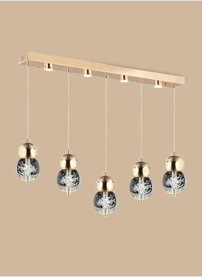 Mindy 5-Row Single Row Chandelier - 80x75 cm, 57 Watt, Elegant Gold Finish