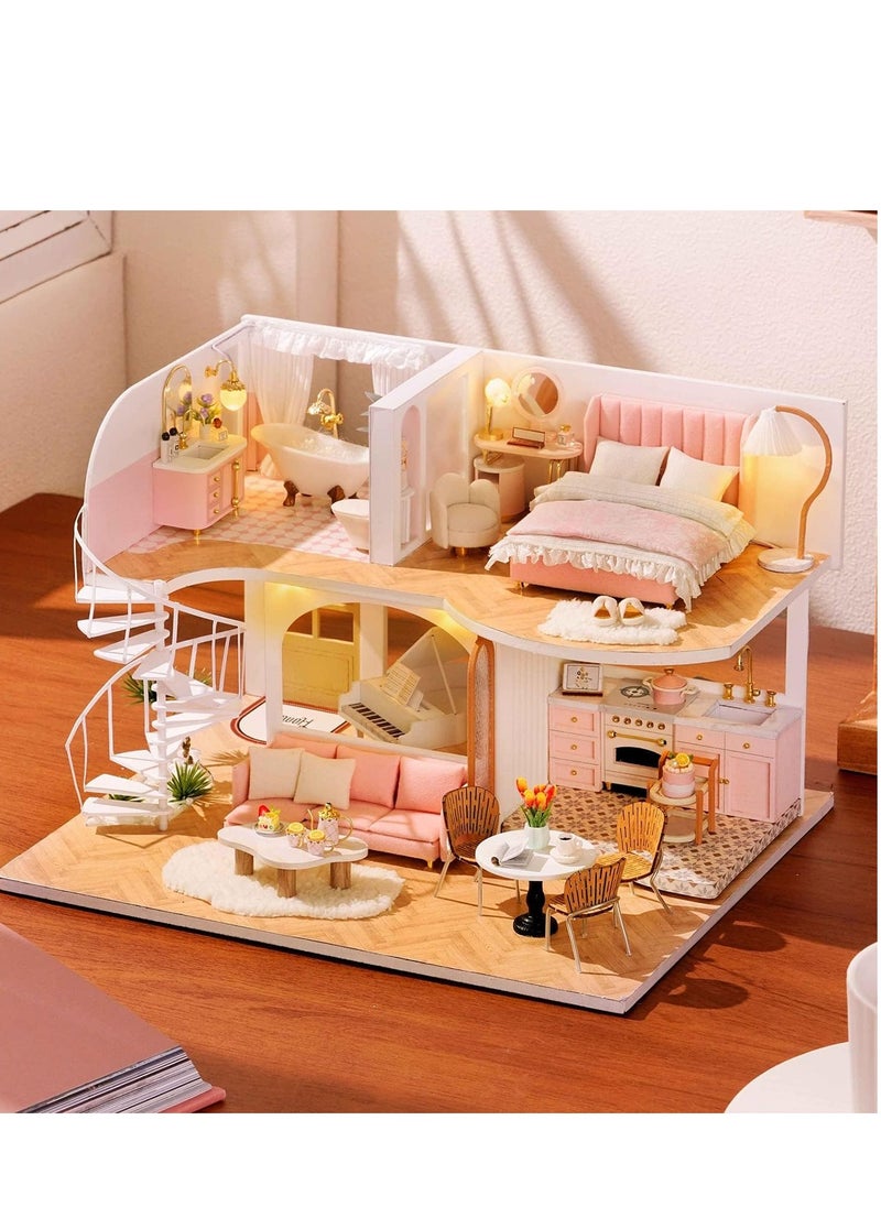 DIY Miniature Dollhouse Kit with Furniture, 1:24 Scale Creative Room Mini Wooden Doll House Accessories Plus Dust Proof & Music Movement for Kids Teens Adults(Whisper in The Morning)