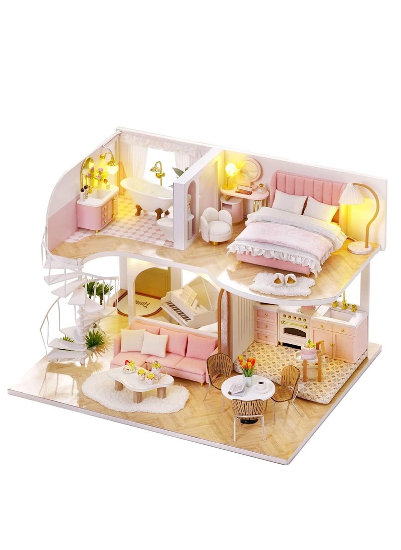 DIY Miniature Dollhouse Kit with Furniture, 1:24 Scale Creative Room Mini Wooden Doll House Accessories Plus Dust Proof & Music Movement for Kids Teens Adults(Whisper in The Morning)