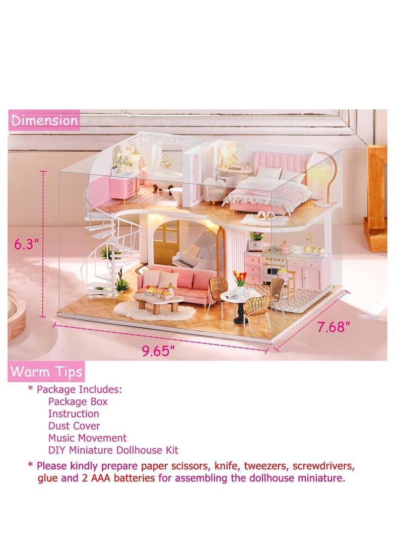 DIY Miniature Dollhouse Kit with Furniture, 1:24 Scale Creative Room Mini Wooden Doll House Accessories Plus Dust Proof & Music Movement for Kids Teens Adults(Whisper in The Morning)