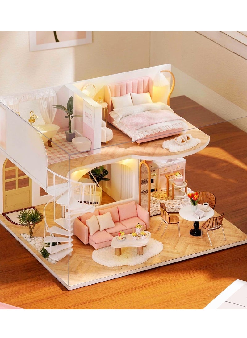 DIY Miniature Dollhouse Kit with Furniture, 1:24 Scale Creative Room Mini Wooden Doll House Accessories Plus Dust Proof & Music Movement for Kids Teens Adults(Whisper in The Morning)